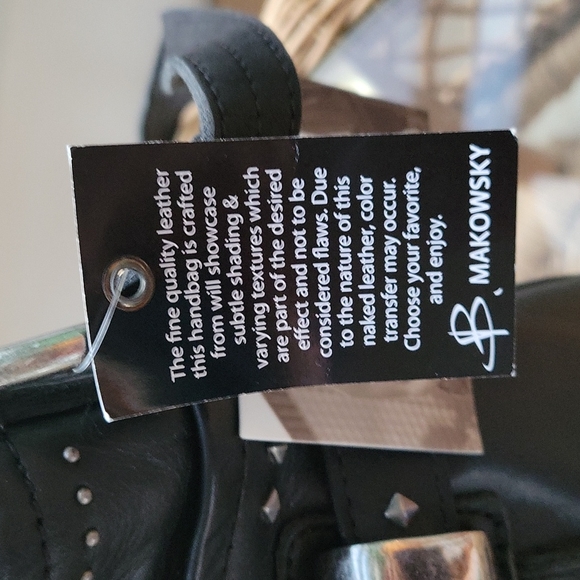 B.Makowsky black leather with silver studs shoulder bag - Picture 3 of 16